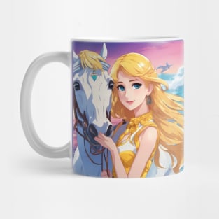 Blonde Anime Girl with White Horse Mug